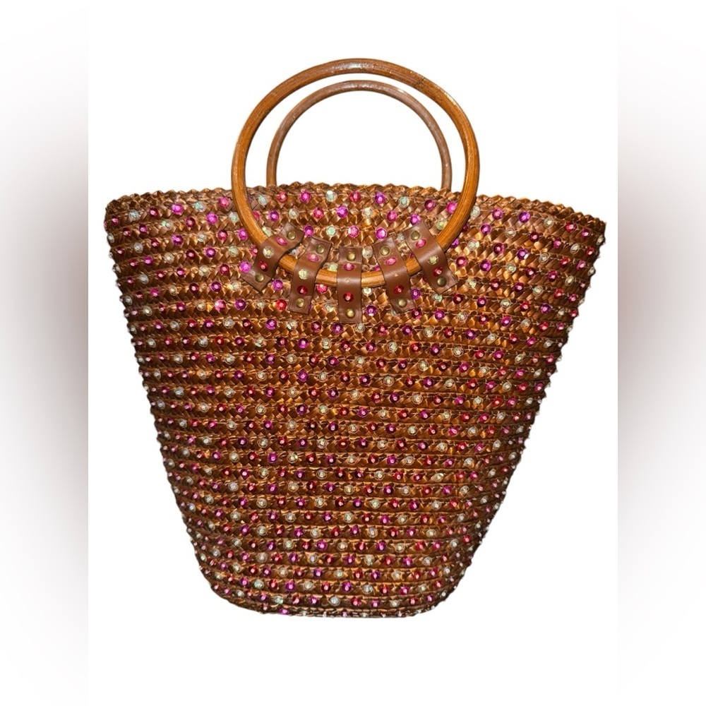 Victoria's Secret Brown and Pink Tote Bag with Bamboo Handles #D